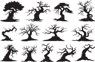 Set Trees. Hand drawn vector illustration	