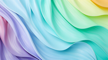 Smooth wavy lines of rainbow colors abstract background with a predominance of mint shades for web design. Colorful gradient