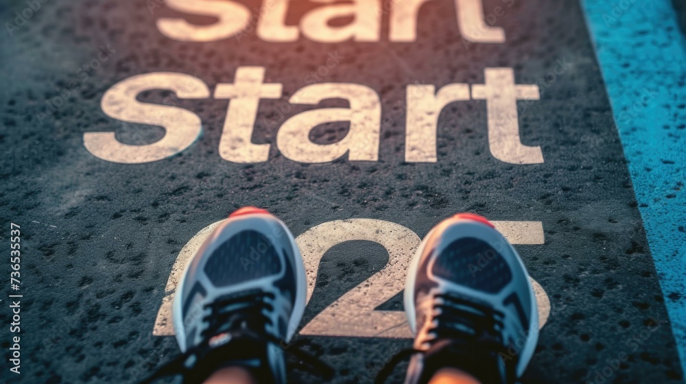 Canvas Prints A person wearing sneakers standing on the start line. Generative AI.