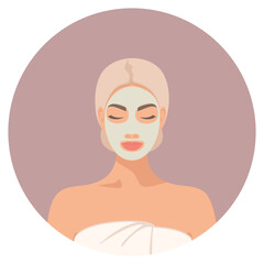 Cleansing mask on the face of a young beautiful woman with closed eyes. Cleansing face masks. Isolated vector illustration EPS10