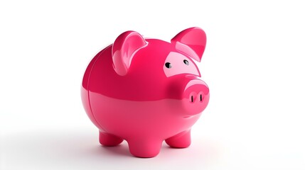 Obraz premium Hot Pink Piggy Bank on a white Background. Business Template with Copy Space