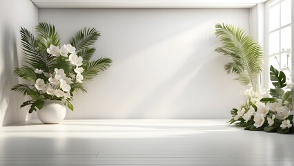 interior with large window, 3d render illustration mockup scene