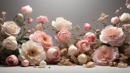 Bouquet of pink and white flowers. Floral background.