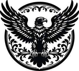 Fototapeta premium eagle, hawk, bird silhouette flowers ornament decoration, floral vector design. 
