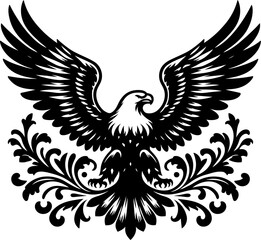 Obraz premium eagle, hawk, bird silhouette flowers ornament decoration, floral vector design. 