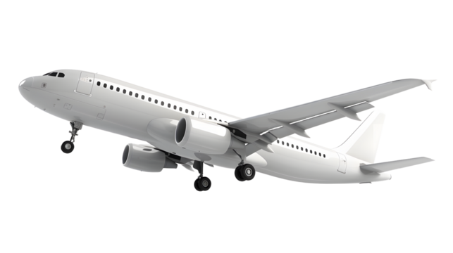 High detailed white airliner, 3d render on a white background. Airplane Take Off