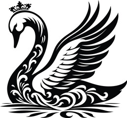 Obraz premium swan, bird silhouette flowers ornament decoration, floral vector design. 