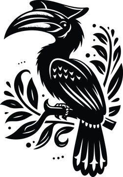 recommend clip art: hornbill, bird silhouette flowers ornament decoration, floral vector design. 