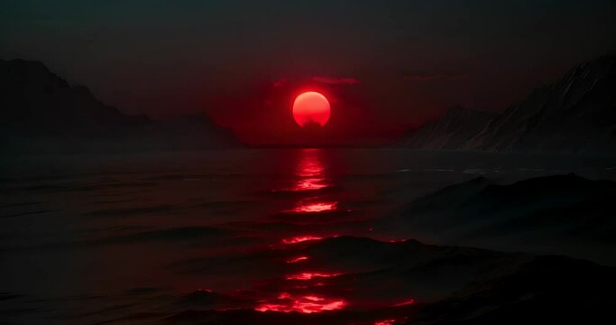 sunset over the dark sea