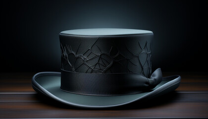 Fashionable men in old fashioned fedora hats on a dark wooden table generated by AI - obrazy, fototapety, plakaty