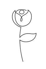 Pink flower bud in continuous line art drawing style. Minimalist black linear design isolated on white background. Image illustration in high definition