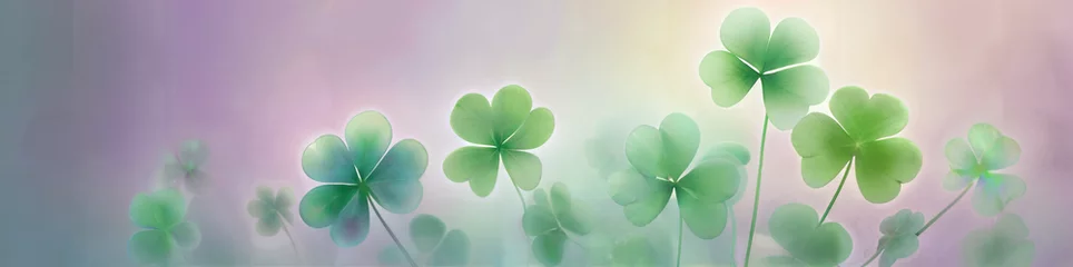 Foto op Canvas Illustration of lucky clovers text space st patrick's 4 leaf clover horizontal colorful banner © BARETH