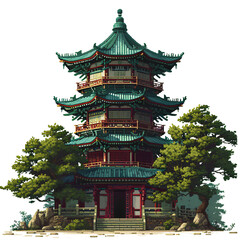 Fototapeta premium Pixel art Asian temple game asset