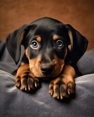 Obraz premium Cute Doberman Puppy Portrait on Dark Background