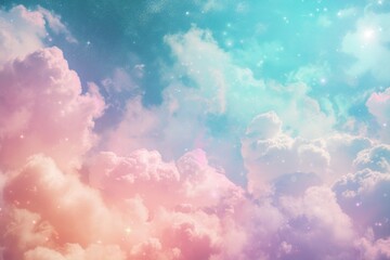 Beautiful sky with soft pastel clouds and magical scattering of starburst flares. Abstract sky...