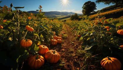 Rolgordijnen Sunset paints vibrant autumn landscape, nature organic harvest in October generated by AI © djvstock
