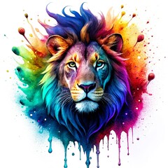 Lion colorful drops splashing isolated on white background