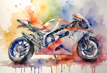 motorcycle on the road watercolour paintin 