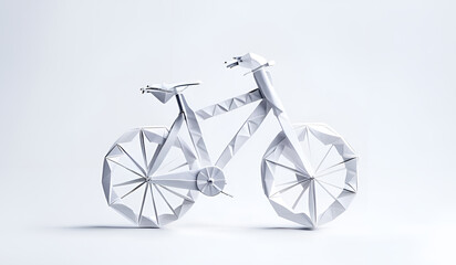 Fahrrad Rad e-bike in geometrischen Formen, wie 3D Papier in weiß wie Origami Falttechnik Symbol Logo Vorlage gesunde einfache umweltfreundliche Fortbewegung für Hobby Freizeit Urlaub Straßenverkehr