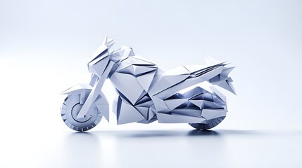 Motorrad e-bike in geometrischen Formen, wie 3D Papier in weiß wie Origami Falttechnik Symbol Logo Vorlage schnelle einfache Fortbewegung für Hobby Freizeit Urlaub Straßenverkehr Freiheit Rennen