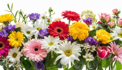 big selection of various flowers isolated on white background
