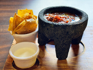 Mexican Molcajete with Salsa and Corn Chips