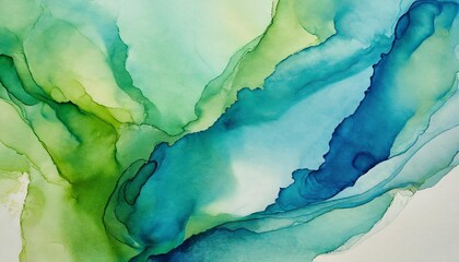 watercolor texture showcasing an abstract fluid appearance with blended blue and green hues in varying shades creating a soft and dreamy feel