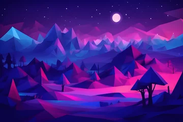 Photo sur Plexiglas Violet geometric landscape with forest and mountains