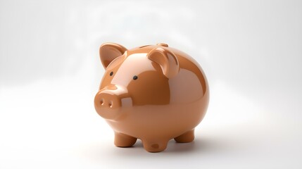 Light Brown Piggy Bank on a white Background. Business Template with Copy Space