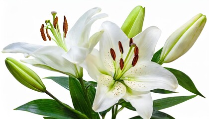 beautiful white lily with buds isolated on white background including clipping path