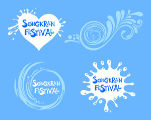 Abstract background Songkran Festival: The Water Splash Festival. Set of colored blots isolated. Songkran thailand festival flat design icon set. Thai water splashing festive day. Vector