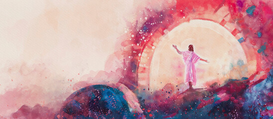 Easter Sunday, Resurrected Chris, watercolor biblical concept