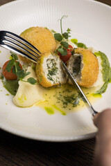 Delicious meat dishes in a restaurant or pub. Close-ups