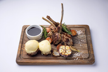 Delicious meat dishes in a restaurant or pub. Close-ups