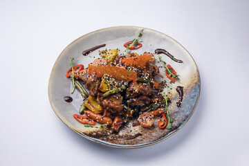 Delicious meat dishes in a restaurant or pub. Close-ups