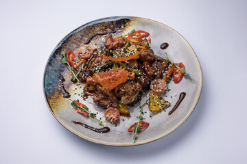 Delicious meat dishes in a restaurant or pub. Close-ups