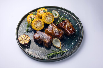 Delicious meat dishes in a restaurant or pub. Close-ups