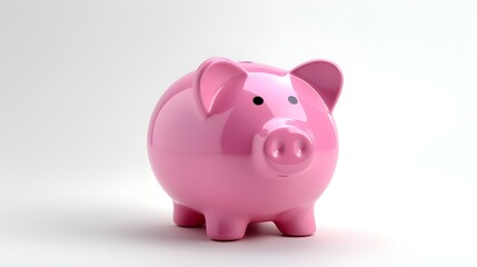 Obraz premium Pink Piggy Bank on a white Background. Business Template with Copy Space