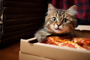 Curious Cat Peeking at Fresh Pizza