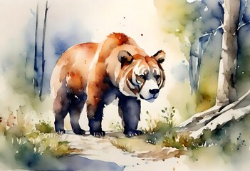 Bear in the forest watercolour painting 