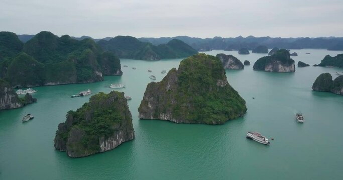Vietnam travel destination. Tour tourism exploring. Beautiful landscape Halong Bay view from adove the Bo Hon Island. Halong Bay is the UNESCO World Heritage Site, beautiful natural, northern Vietnam