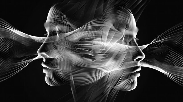 abstract two faces on black background