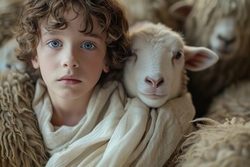 Young David shepherds sheep, Bible story.