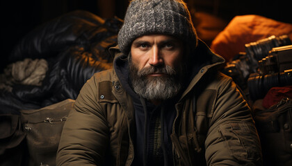 Obraz premium A confident man in a hooded jacket, looking at the camera generated by AI