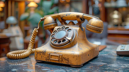 Close-Up of Classic Orange Rotary Dial Telephone