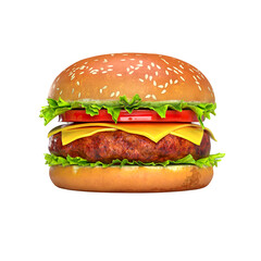 3D render hamburger isolated on white