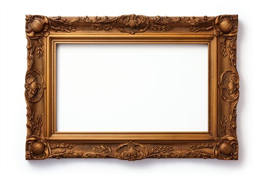 Antique wooden picture frame isolated on white.	