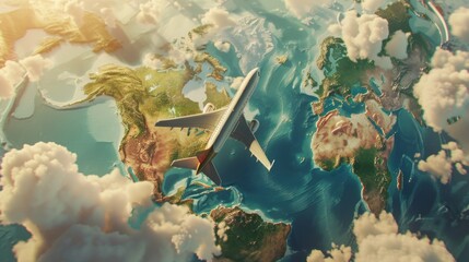 Animation of travel around the world in a airplane. Animation of seamless loop. --ar 16:9 --v 6 Job ID: 22230cc1-10bc-43bd-8475-ed95d93984b9