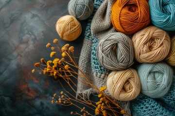 Craft knitting hobby background with yarn.
