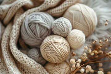 Fototapeta na wymiar Craft knitting hobby background with yarn.